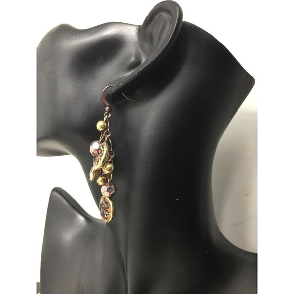 Women's Cheetah Print Gold Tone Dangle Earrings - Picture 5 of 5